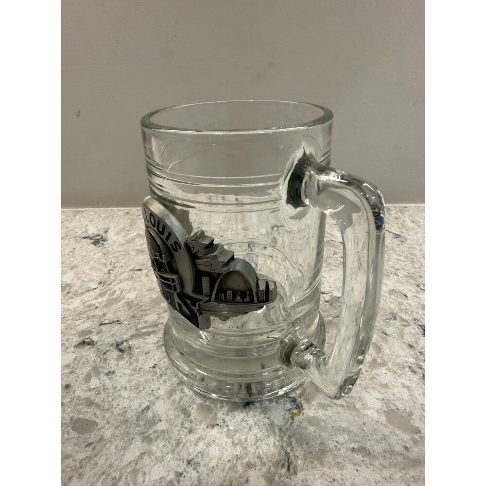 ST. LOUIS RAMS Heavy Glass Beer Mug Stein 3D Pewter Emblem NFL - Picture 2 of 8